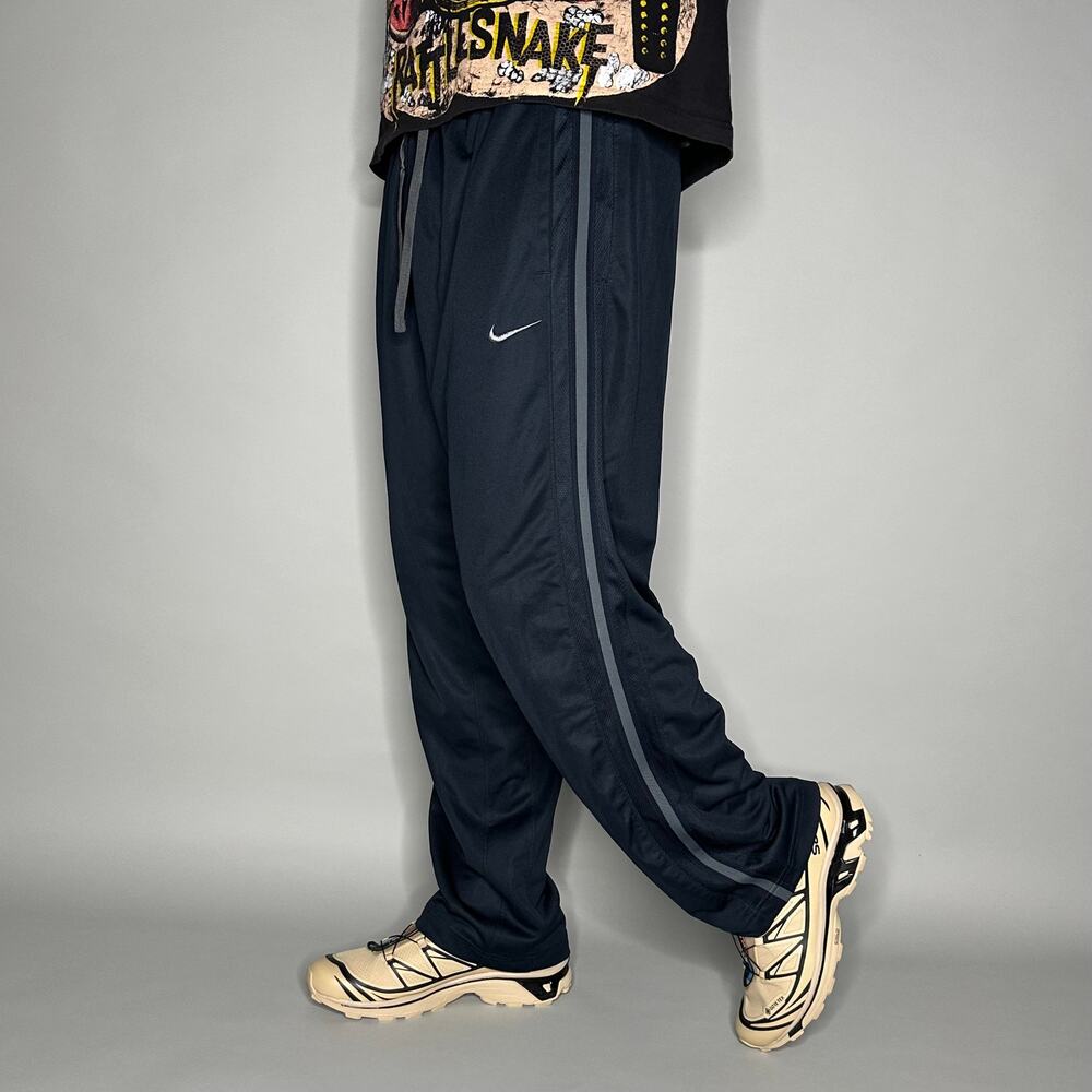 Vintage Y2K Nike Sweatpants Mens L Baggy Wide Leg Dark Navy Blue Grey Polyester